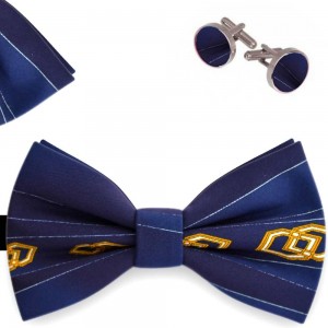 Set papion barbati, batista, butoni, albastru marin navy, model romburi aurii